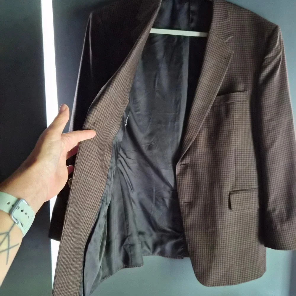 Jos. A. Bank Signature Collection Brown Houndstooth Silk Wool Blazer 42S Mens